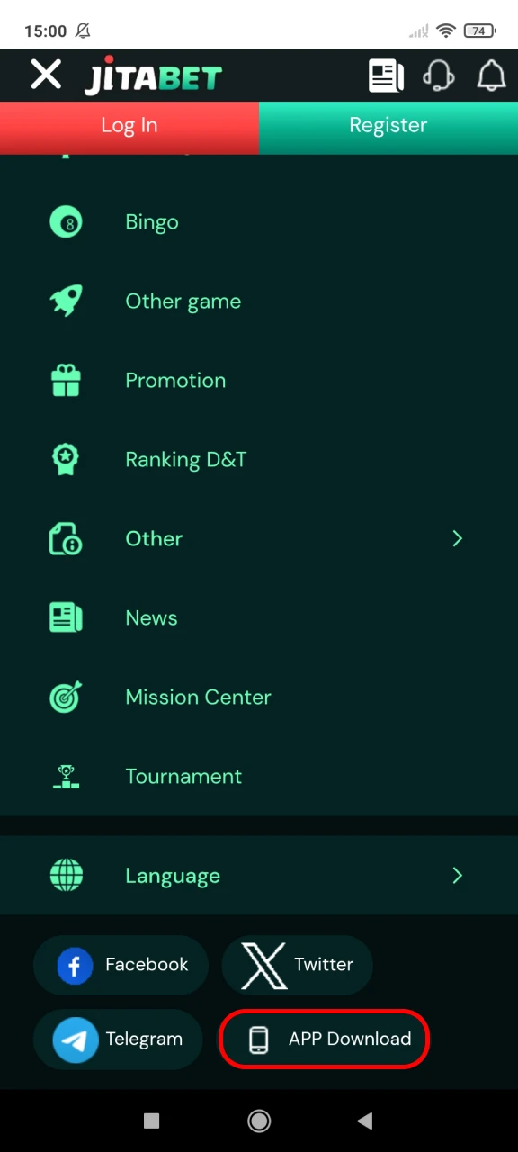 Open the Jitabet website to download the Android app.