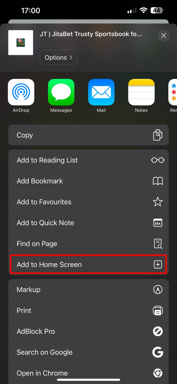 Click the Add Jitabet app to your iOS device home screen button.