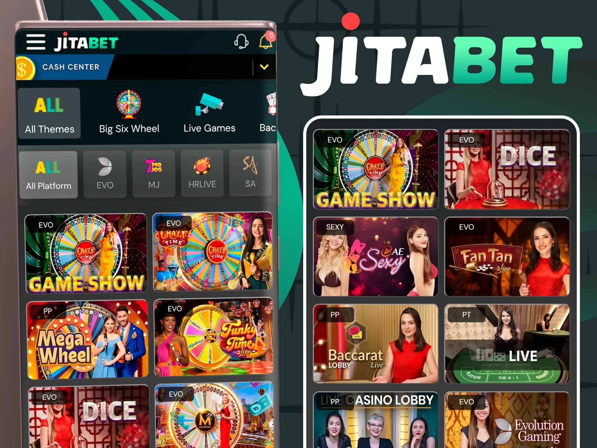 Play live casino in the Jiatabet app.