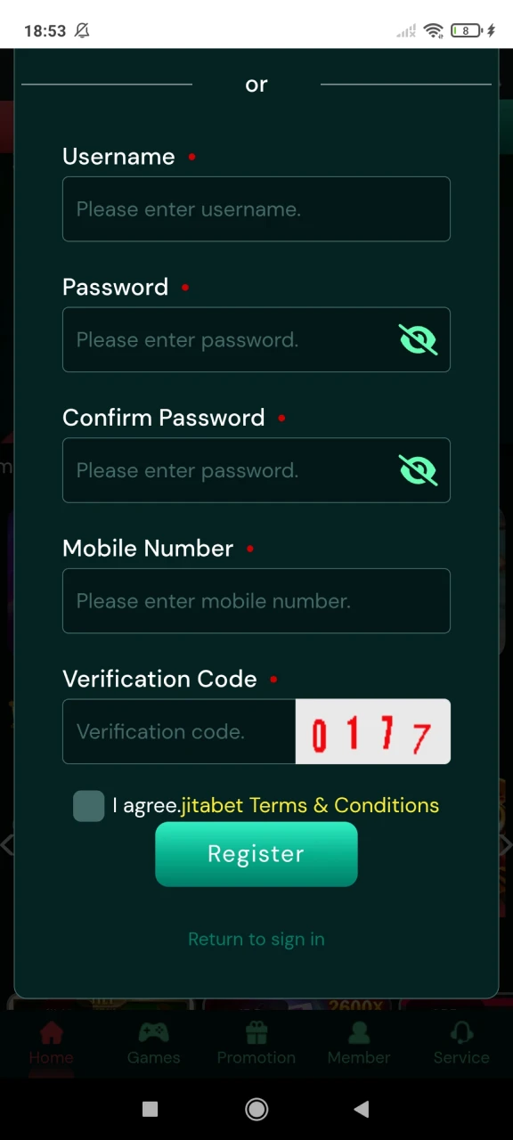 Fill in the details in the registration window to receive a bonus on Jiatbet.