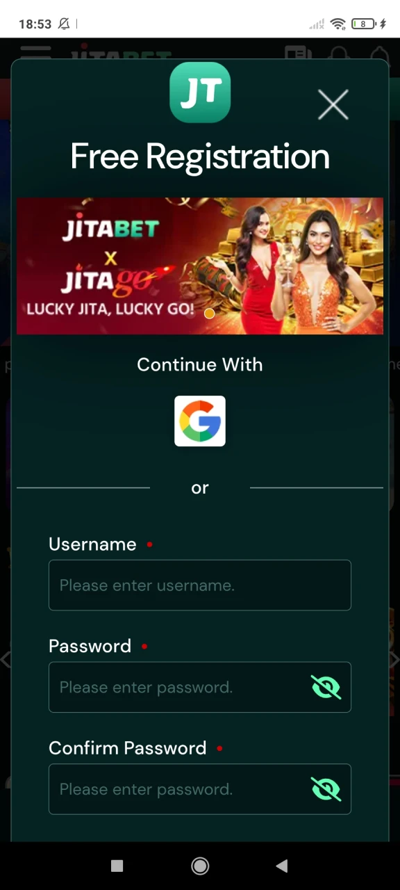 Open the registration window to receive a bonus from Jiatbet.