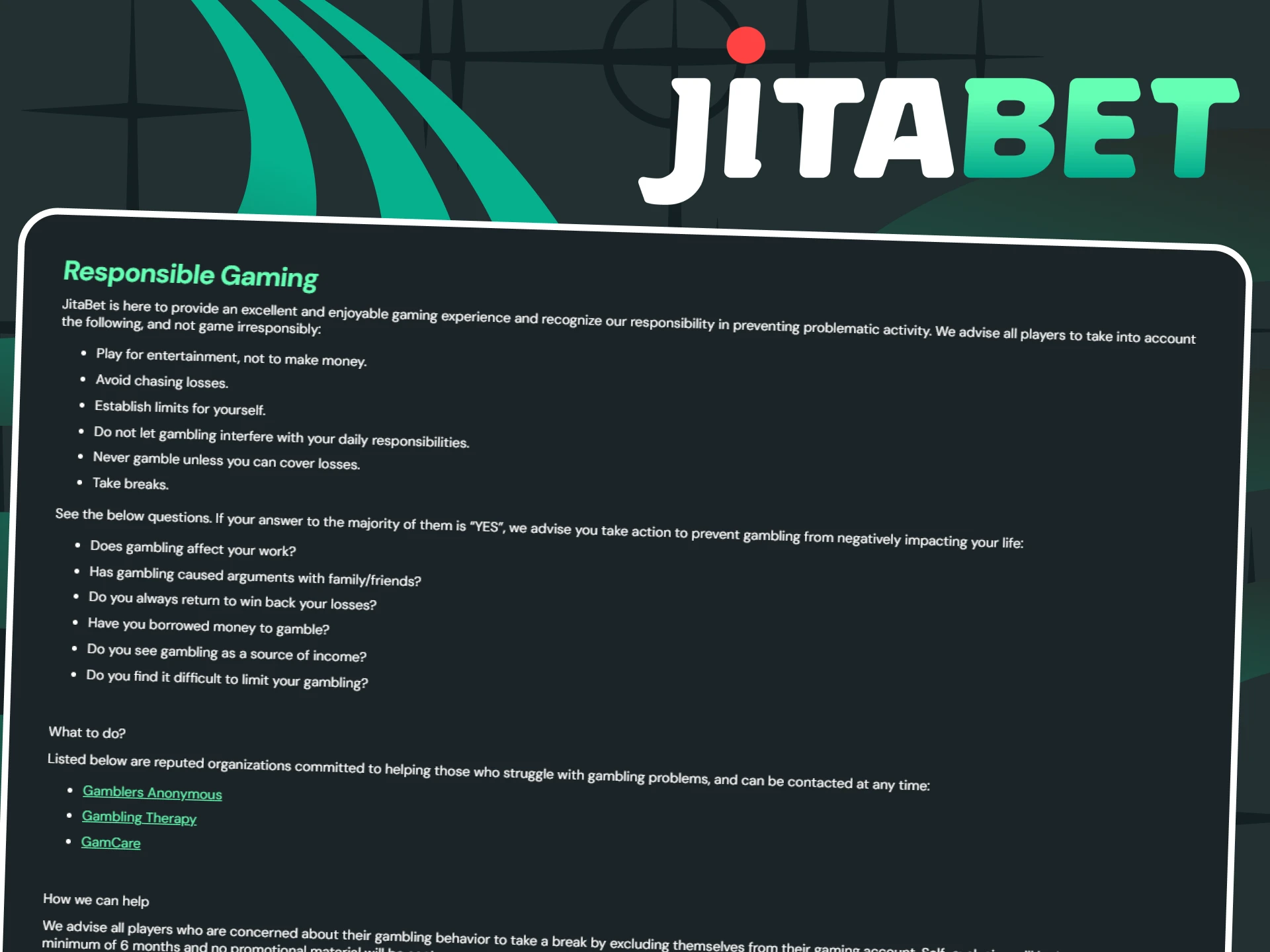 Jitabet recommends a responsible approach to games and bets.