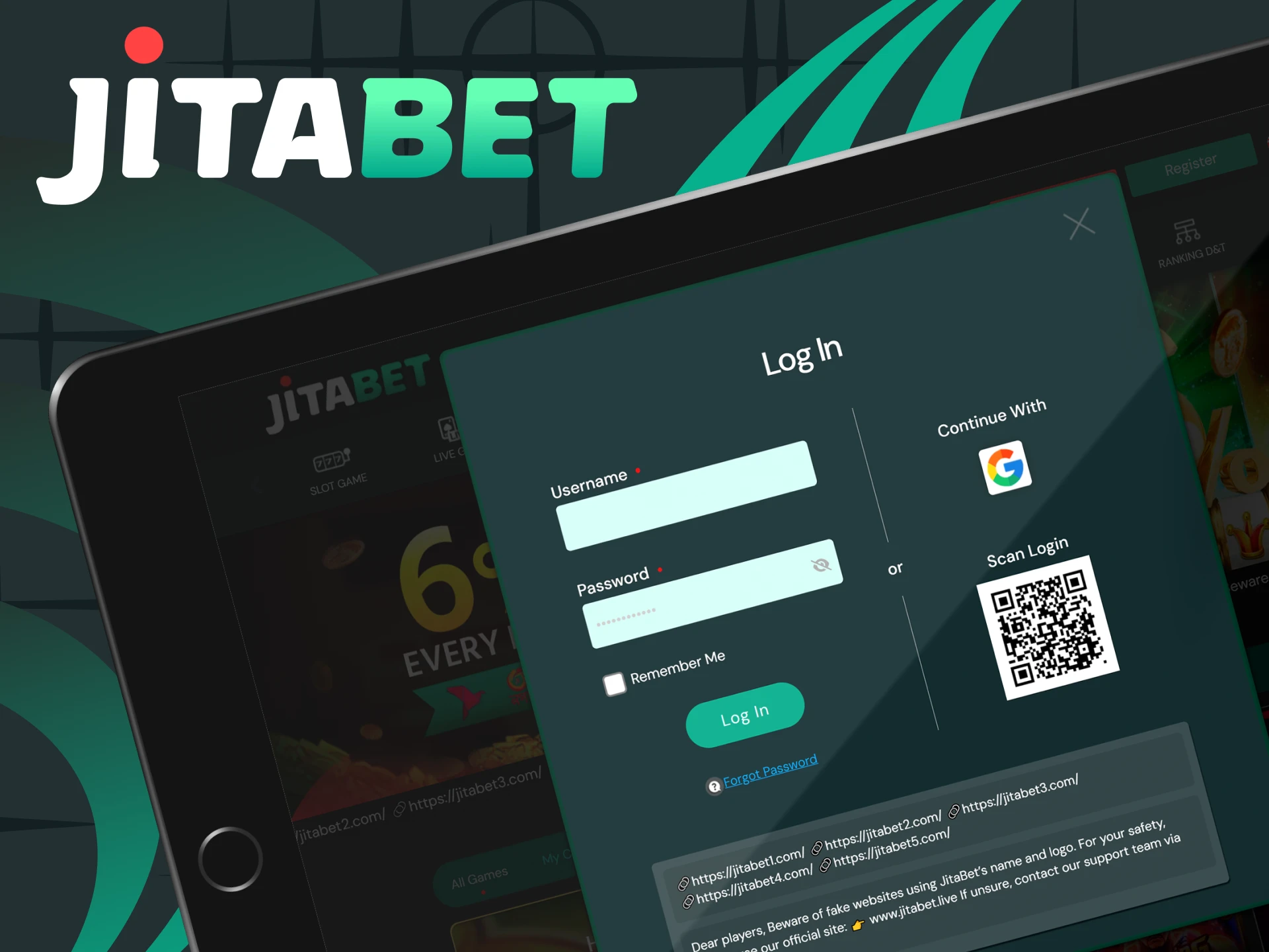 You can log into your personal account on the Jitabet website.