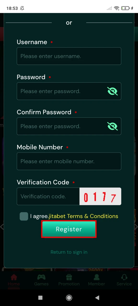 Complete your registration on Jitabet.