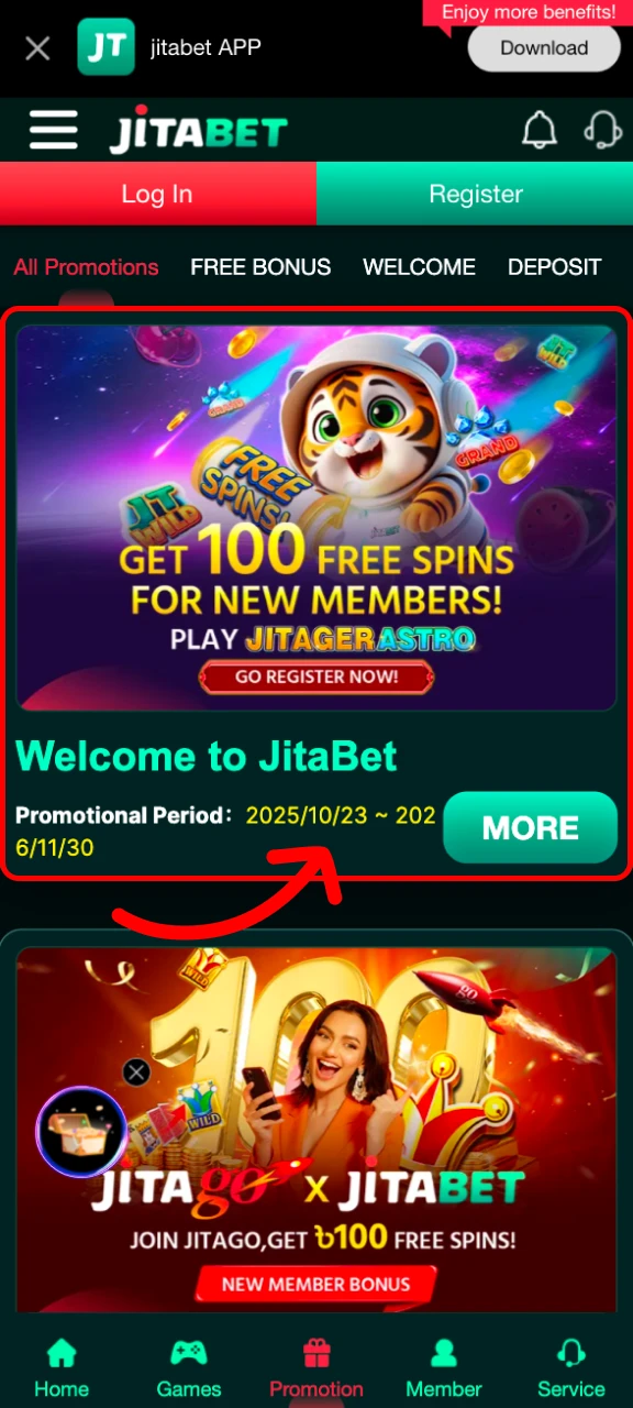 Find a welcome bonus at Jitabet online casino.