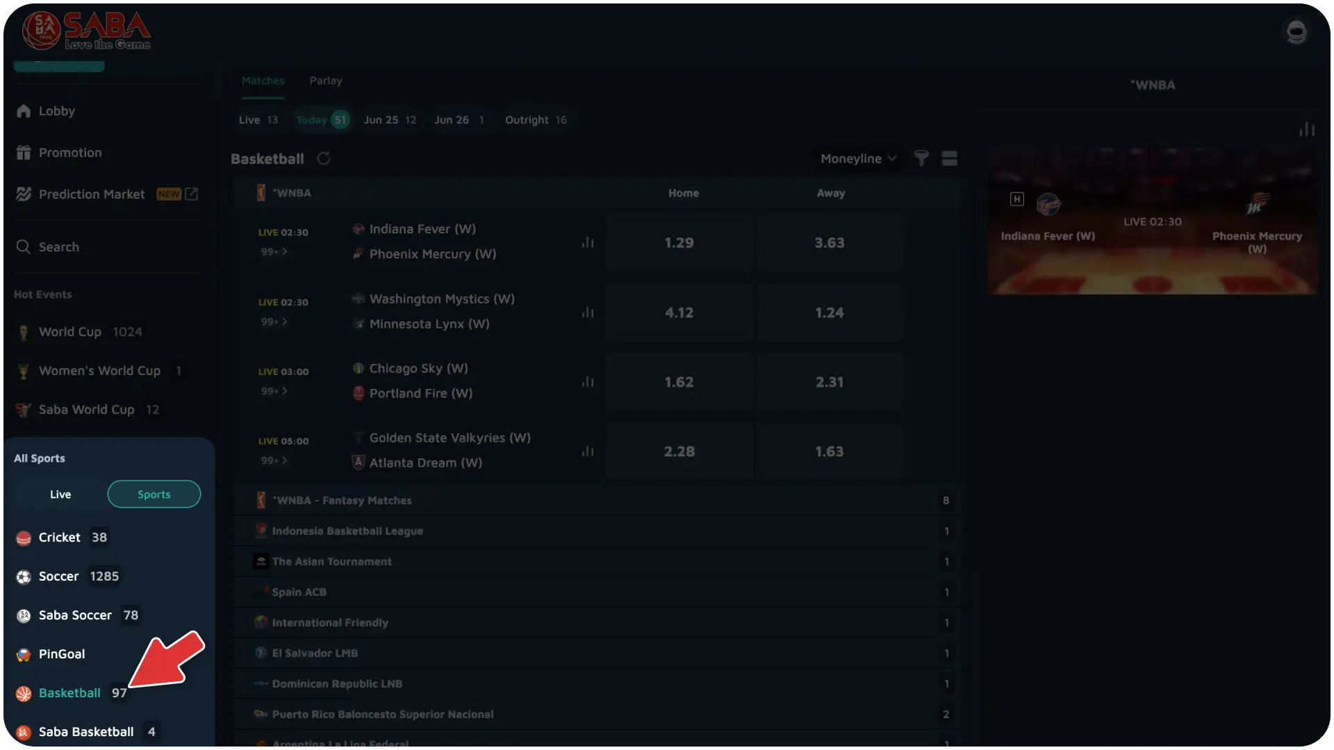 Navigate across the primary sports sportsbook to go to the basketball section on Jitabet basketball.