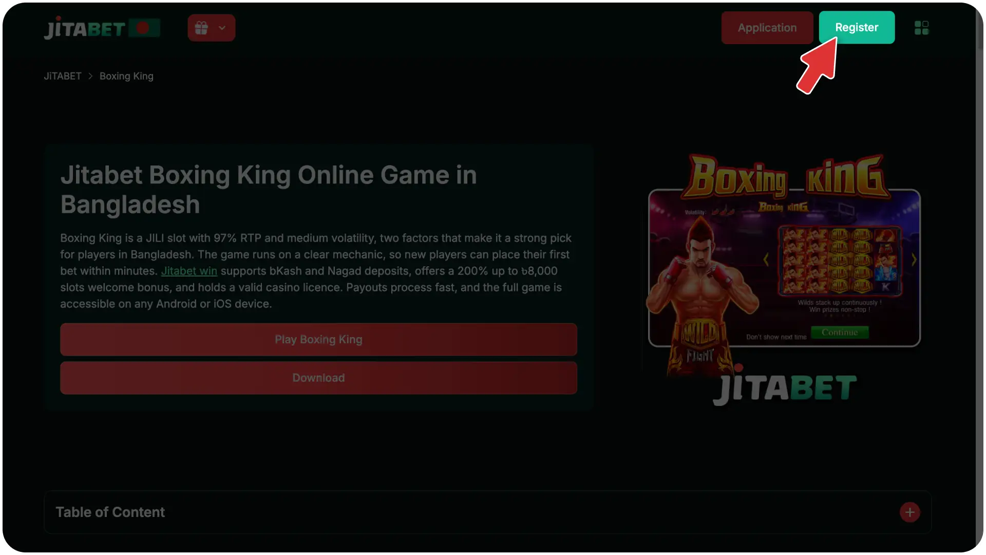 Fill in the official sign-up fields to complete the registration form at Jitabet boxing.