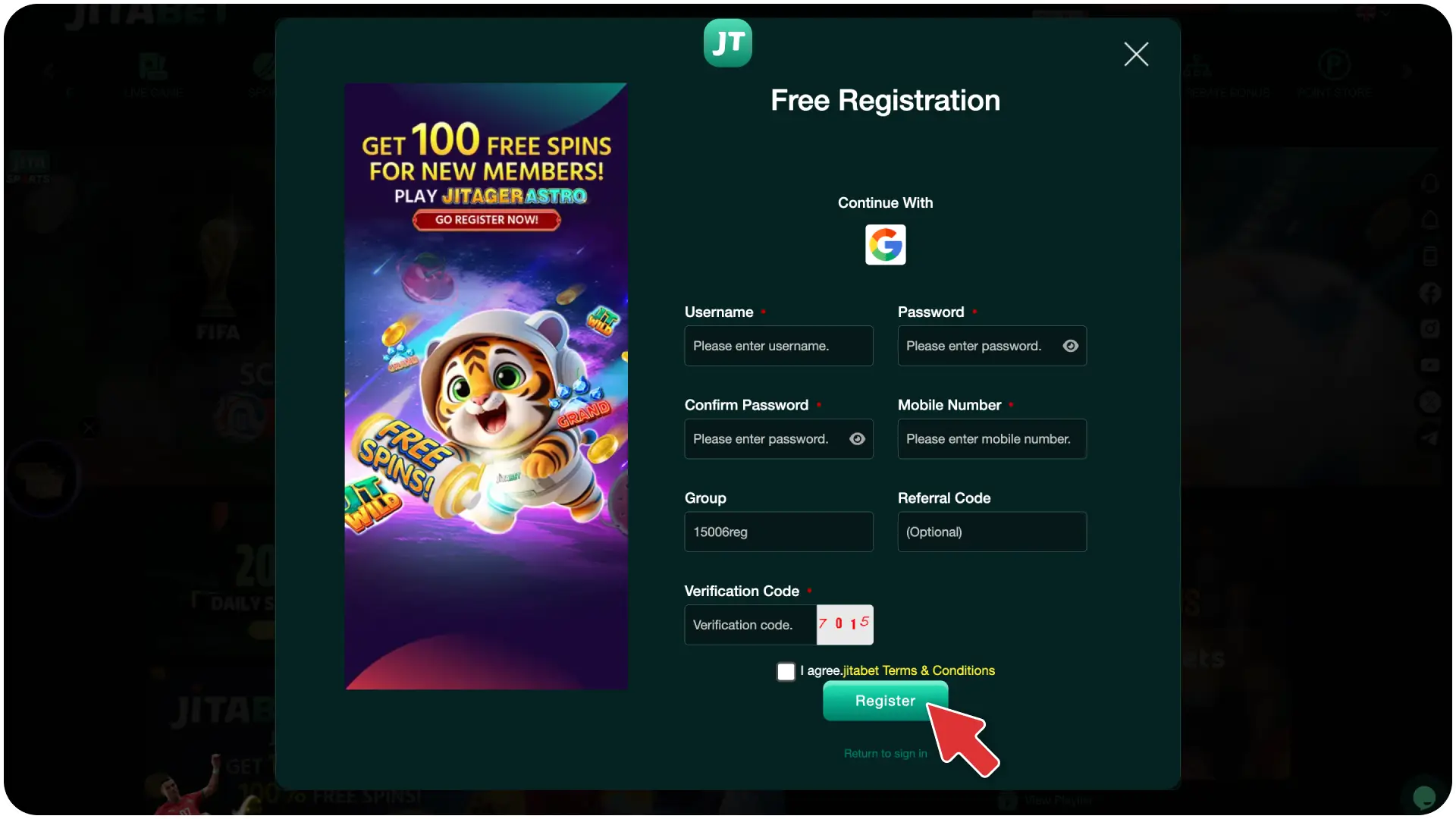 Fill in the official registration form to create an account at Jitabet Crazy Time.