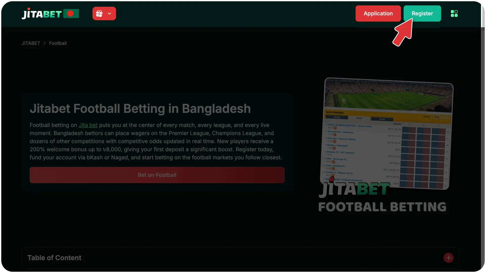 Fill in the registration form completely to create your account at Jitabet Football.