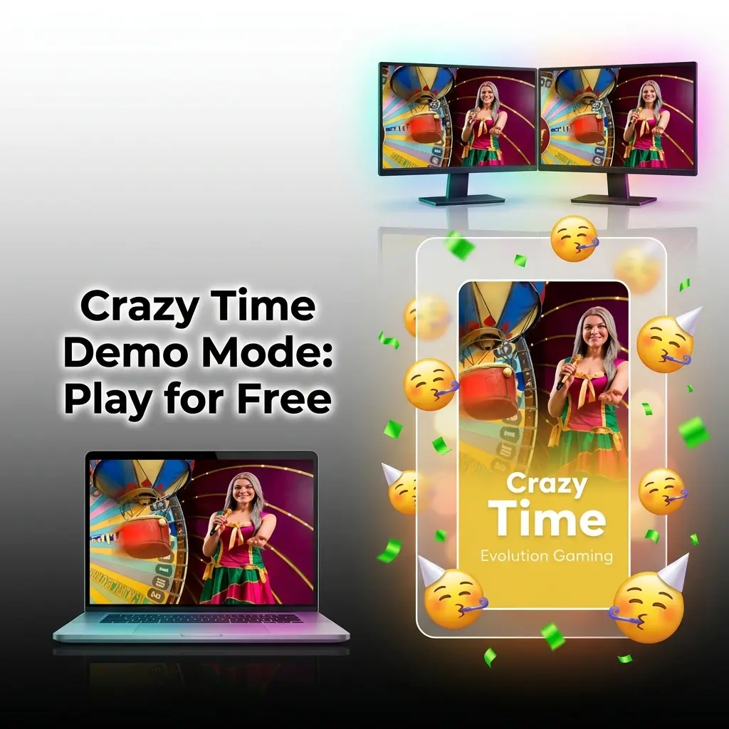 Crazy Time demo mode showing the full game wheel, bonus rounds, and betting panel for free practice play