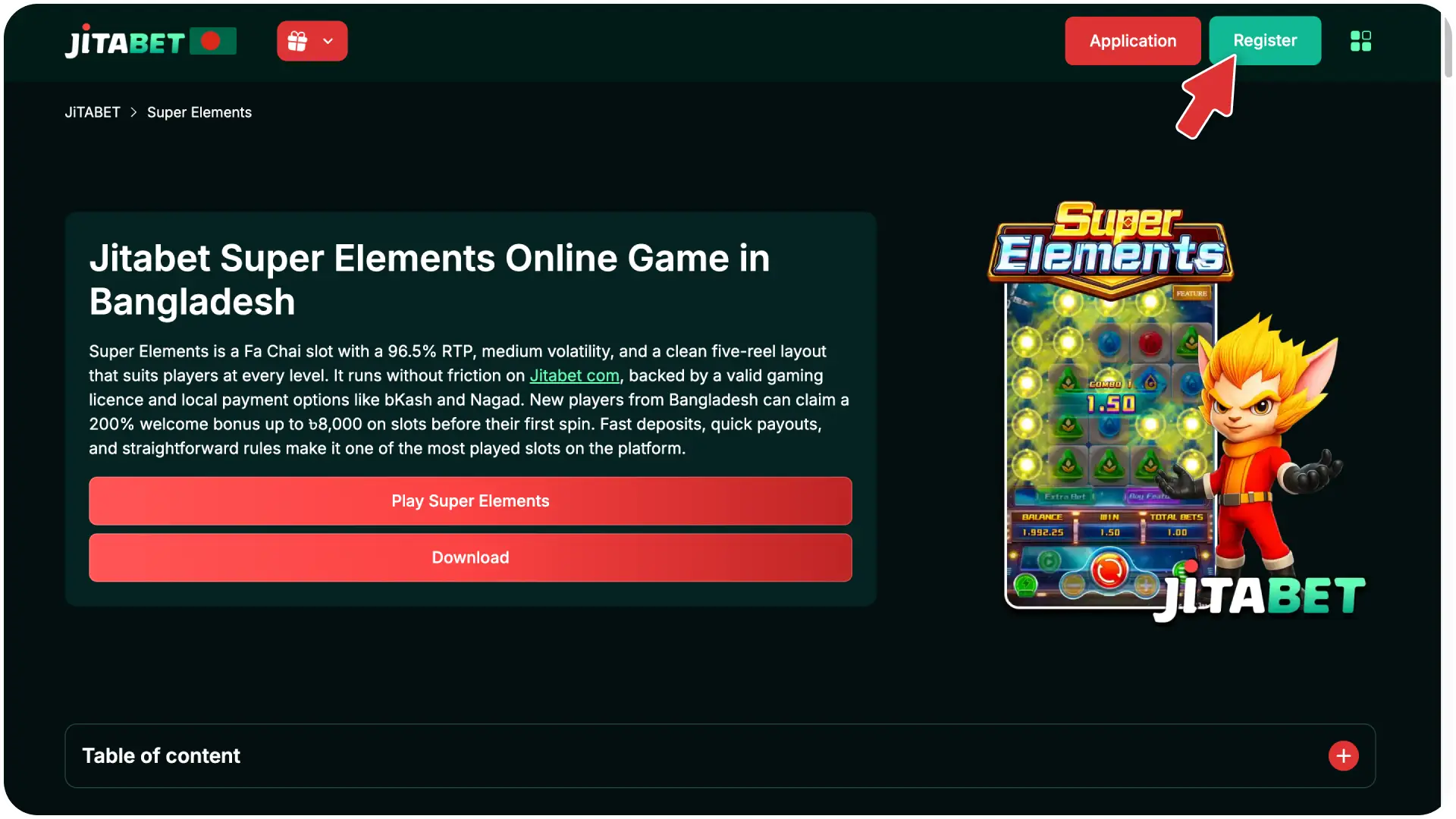 Fill out the official sign-up fields to complete the registration form at Jitabet Super Elements.